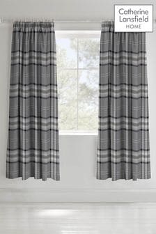 Catherine Lansfield Grey Kelso Check Pencil Pleat Curtains