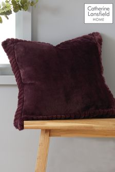 Catherine Lansfield Purple Velvet and Faux Fur Soft and Cosy Cushion