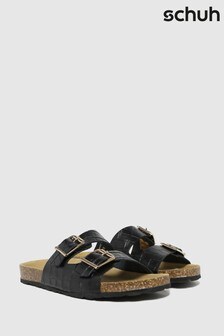 Schuh Black Trust Croc Leather Double Buckle Sandals