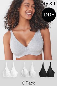 Black/Grey Marl/White DD+ Non Pad Full Cup Cotton Blend Bras 3 Pack (256311) | £40