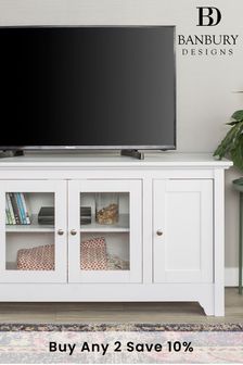 Banbury Designs White 52 Transitional Wood Glass TV Stand