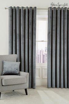 Helena Springfield Steel Grey Velvet Escala Lined Eyelet Curtains