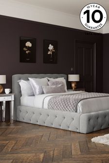 Fine Chenille Light Grey Harper Buttoned Upholstered Bed Frame