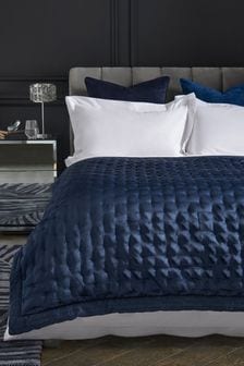 Navy Blue Sateen Quilted Bedspread