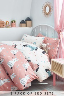 2 Pack Pink Unicorn and Bunny Duvet Cover and Pillowcase Set