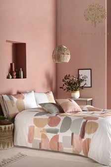 Appletree Coral Pink Duval Geo Cotton Duvet Cover and Pillowcase Set