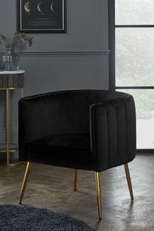 Opulent Velvet Black Paige Gold Finish Leg Accent Chair