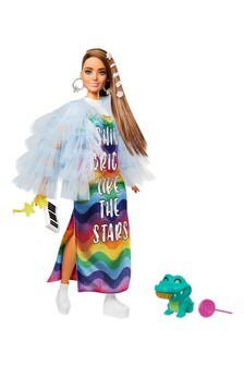 Barbie Extra Doll Slogan Rainbow Dress With Pet Dinosaur