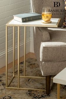 Banbury Designs Marble/ Gold Modern End Table  White Faux