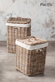Pacific Set of 2 Grey Square Lined Laundry Storage Baskets