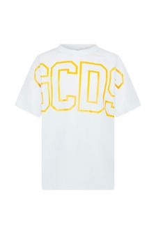 GCDS Mini Kids White Cotton Fluorescent Logo T-Shirt