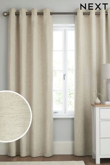 Natural Linen Look Eyelet Lined Curtains