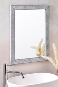 Grey Geo Print Framed Mirror