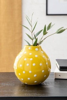 Yellow Small Polka Dot Ceramic Vase