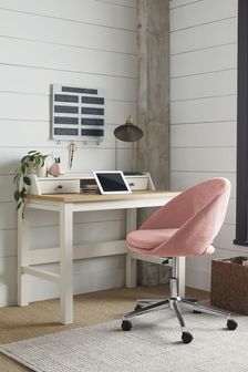 Fine Chenille Blush Pink Hewitt Chrome Base Office Chair