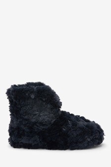 black fluffy slipper boots