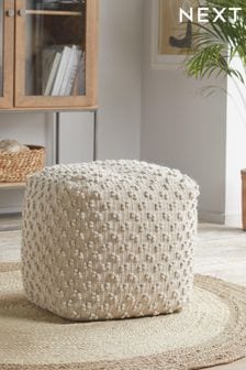 Natural Knitted Bobble Cube Pouffe