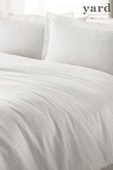 The Linen Yard White Waffle Textured Cotton Duvet Cover and Pillowcase Set