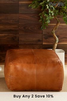 Pacific Natural Tan Leather Square Pouffe