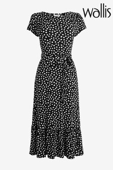 wallis black spot ruffle dress