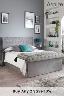 Aspire Furniture Grey Chesterfield Storage Ottoman Bed