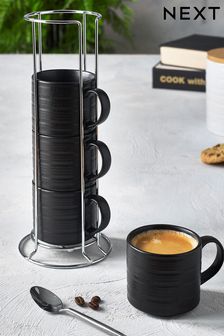 Black Bronx Set of 4 Stacking Espresso Mugs Mugs