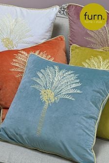 furn. Mineral Blue Desert Palm Embroidered Polyester Filled Cushion