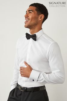White Regular Fit Double Cuff Signature Textured Shirt With Trim Detail (288325) | £34