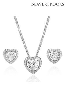 Beaverbrooks Sterling Silver Cubic Zirconia Heart Pendant And Stud Earrings Set (290505) | £95