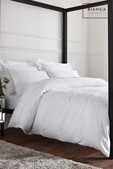 Bianca White Luxury 800 Thread Count Cotton Sateen Duvet Cover and Pillowcase Set