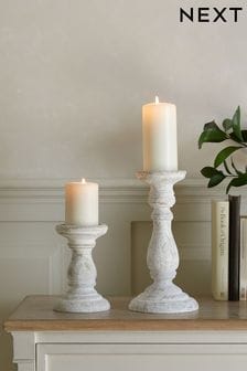 White Wash Pillar Candle Holder