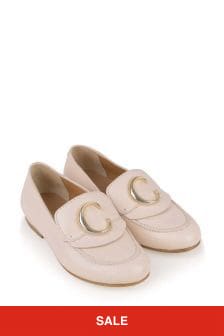 Chloe Kids Girls Pale Pink Leather Loafers
