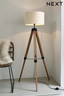 Brown Bronx Wood Tripod Floor Lamp (294364) | £145