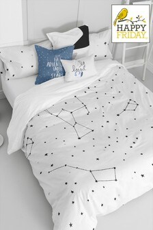 Happy Friday White Constellation Duvet Cover and Pillowcase Set