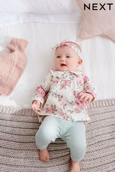 Baby 3 Piece Floral Top And Leggings Set With Headband (0mths-2yrs)