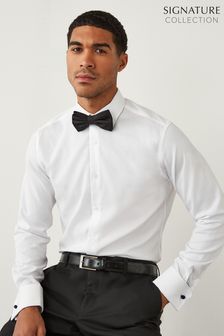 White Slim Fit Double Cuff Signature Textured Shirt With Trim Detail (299059) | £34