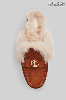 Lauren Ralph Lauren Brown Fur Trim Savannah Loafer Mule