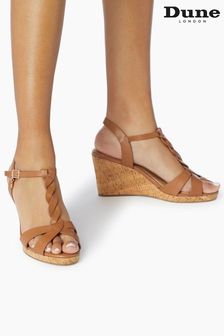 Dune London Koala Leather Plait T-Bar Strap Cork Wedge Heeled Sandals (299466) | £90