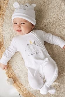 Baby I'm New Here Zip Sleepsuit And Hat (0-6mths)