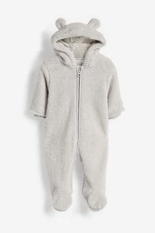 Grey Cosy Fleece Bear Baby Pramsuit (0mths-2yrs) (304700) | £19 - £21