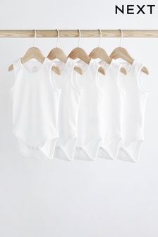 White 5 Pack Cotton Vest Baby Bodysuits (305214) | £9 - £13