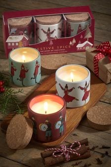 Red Festive Spice Fragranced Set Of Candle