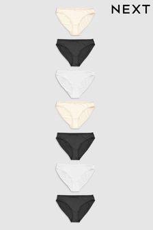 Black/White/Nude High Leg Microfibre Knickers 7 Pack (306915) | £18