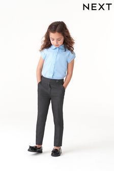 Plain Adjustable Waist Pull Up Stretch Fabric Slim Leg Style Girls School Trousers 