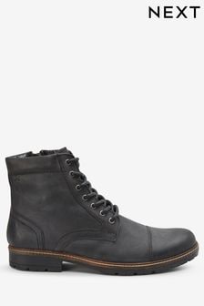 Black Next Leather Zip Boots (307782) | £70