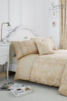 Serene Gold Jasmine Floral Jacquard Duvet Cover And Pillowcase Set