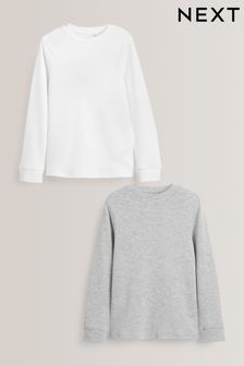 Grey/White Long Sleeve Thermal Tops 2 Pack (2-16yrs) (318172) | £15 - £21