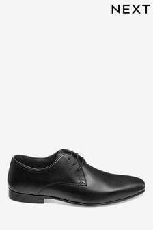 Black Leather Plain Derby Shoes (318608) | £35 - £40