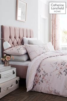 Catherine Lansfield Pink Canterbury Glitter Print Duvet Cover and Pillowcase Set