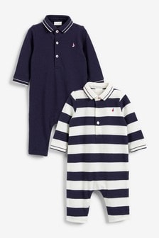 2 Pack Long Sleeve Baby Polo Rompers (0mths-3yrs)